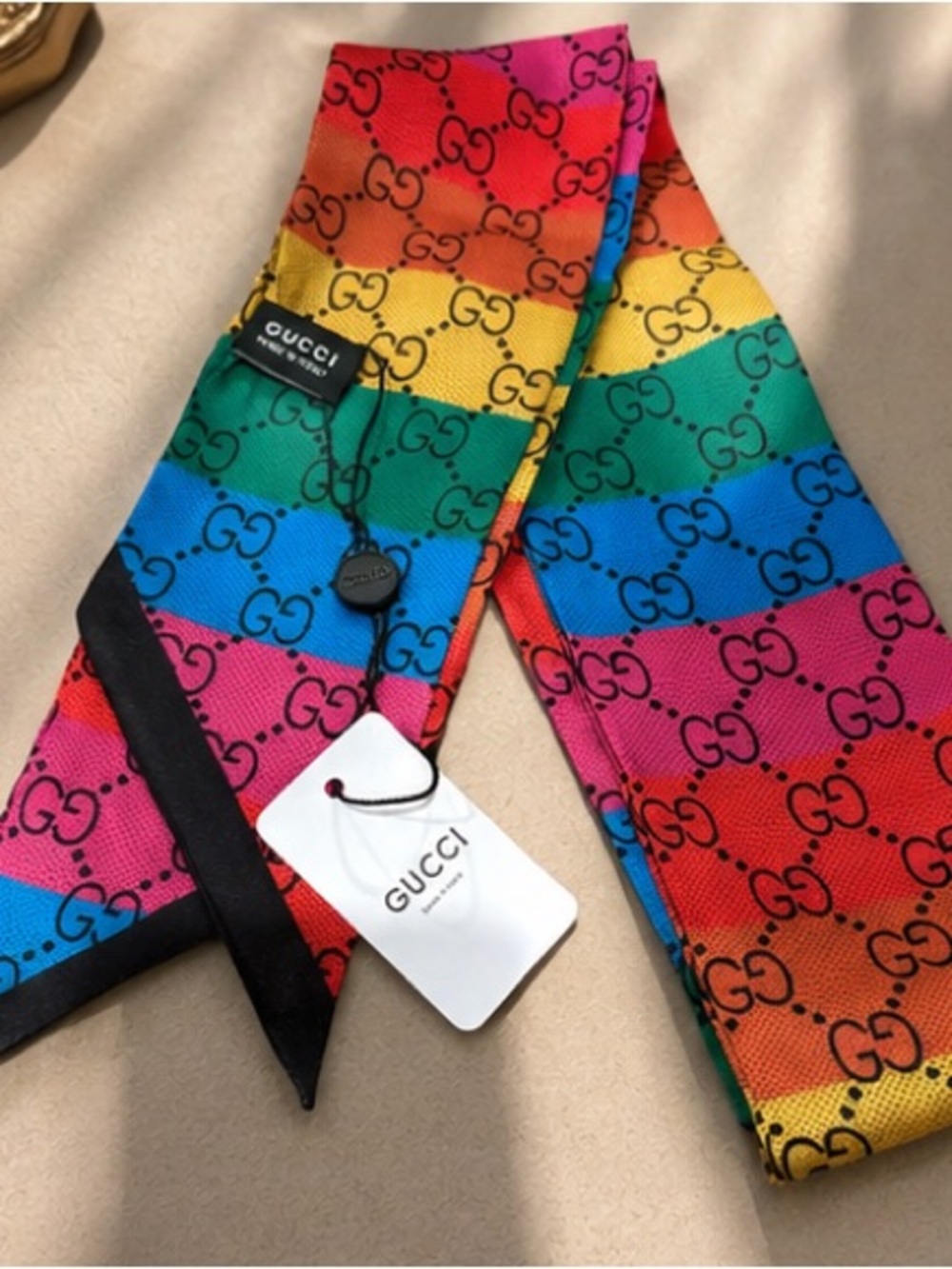 Rainbow GG Monogram Twilly Scarf – Multicolor Designer Inspired